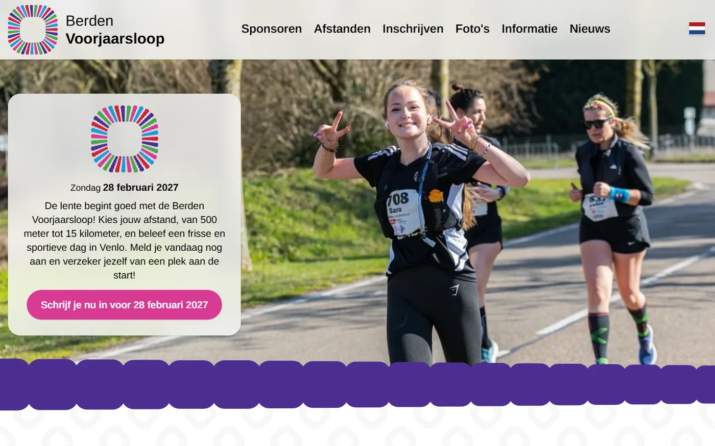 De homepagina van berdenvoorjaarsloop.nl op desktop