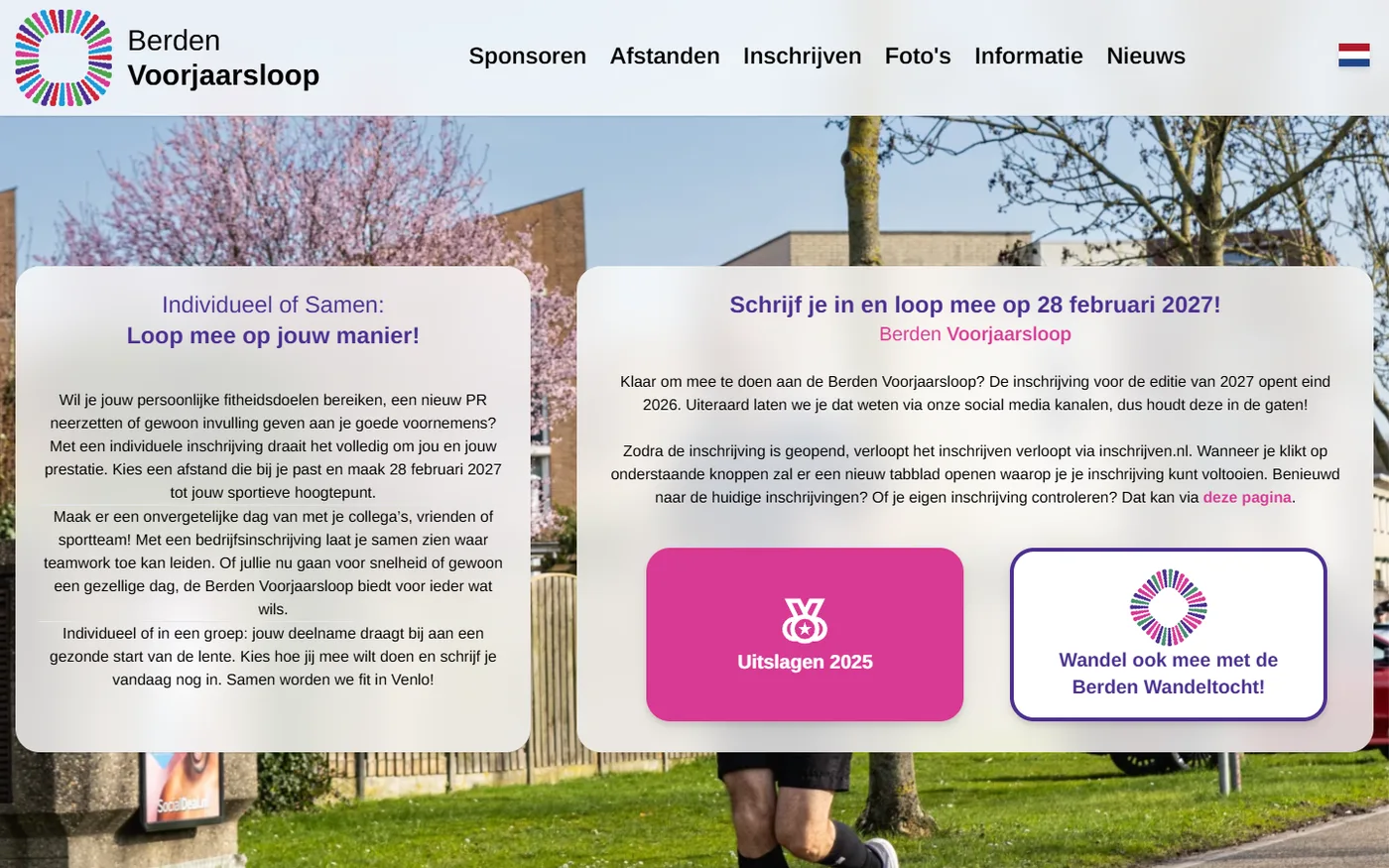 De inschrijfpagina van berdenvoorjaarsloop.nl