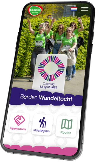 Mobiele versie van de Berden wandeltocht site, weergegeven op een telefoon